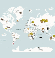 Carta da parati Mappa del mondo in francese per bambini blu ghiaccio