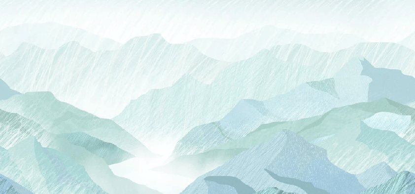 Papier peint salle de bain illustration montagnes vert, XXL, tendance