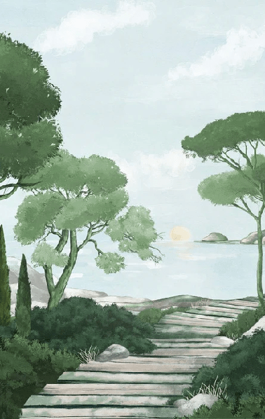 Papier peint balade dans les calanques vert - Muralconcept