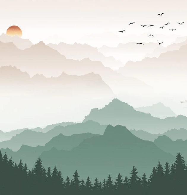 Carta da parati montagna nella nebbia terracotta