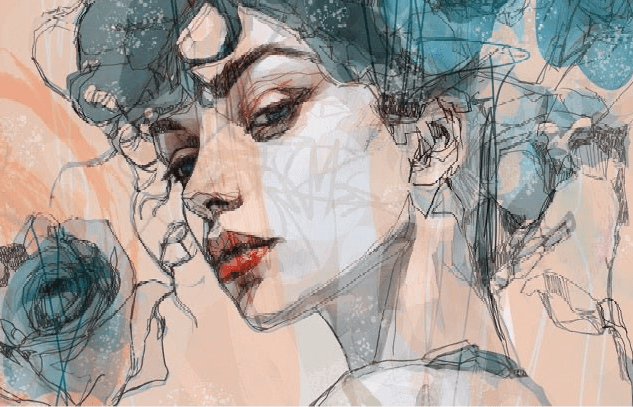 Papier peint visage féminin blue rose - Muralconcept