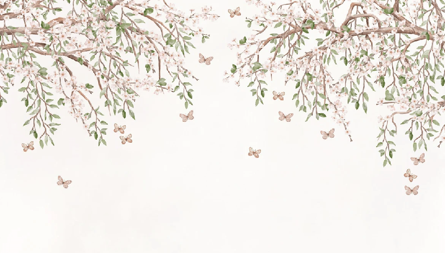 Butterflies and flowers wallpaper - Muralconcept
