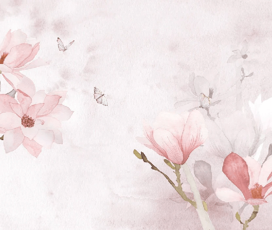 Papier peint aquarelle magnolia rose - Muralconcept
