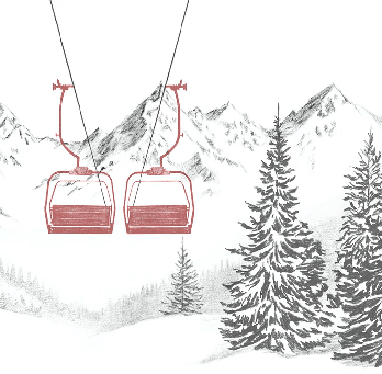 Papier peint immersion Alpine - Télésiège rouge - Muralconcept