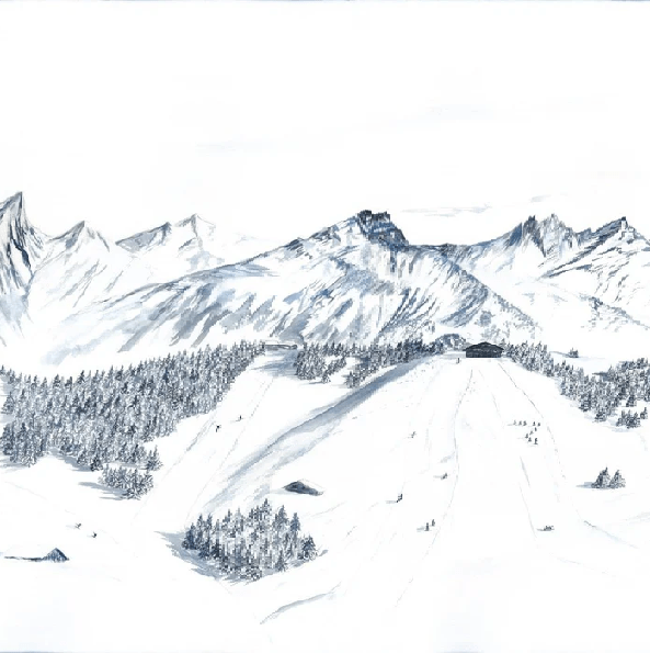 Carta da parati montagna Megève – Murale artistico dipinto a mano