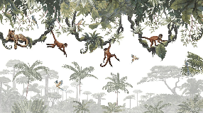 Papier peint enfant jeu de singes - Muralconcept