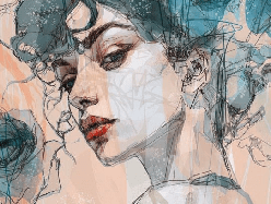 Papier peint visage féminin blue rose - Muralconcept