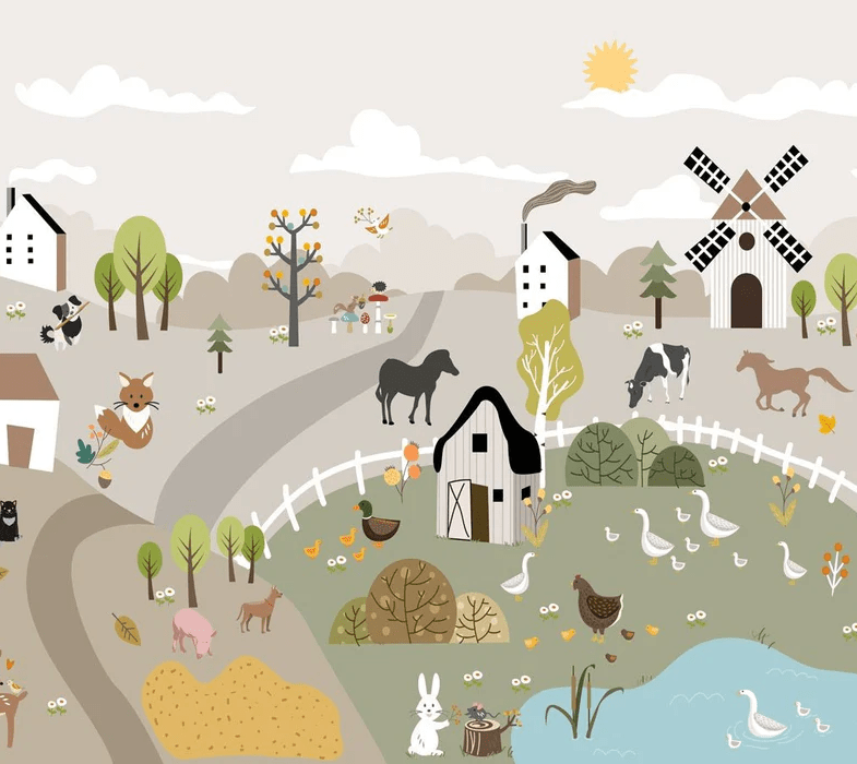 Papier peint enfant les animaux de la ferme - Muralconcept