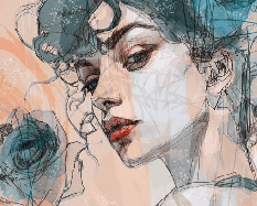 Papier peint visage féminin blue rose - Muralconcept