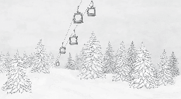 Papier peint montagne télécabine noir & blanc - Muralconcept