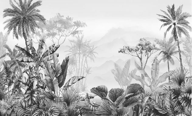 Papier peint tendance tropical noir et blanc - Muralconcept