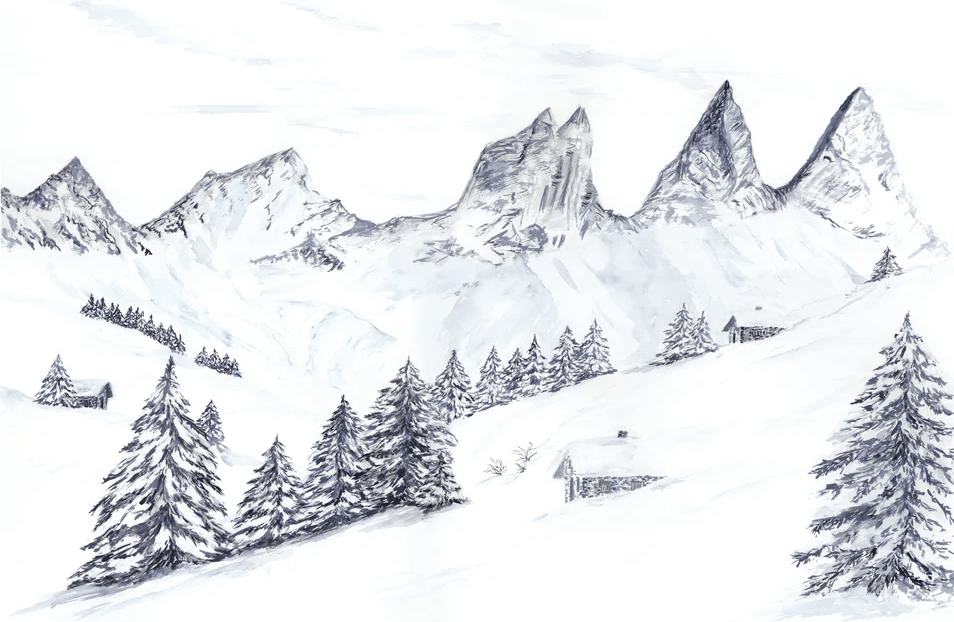 Papier peint aquarelle d’un rêve Alpin - Muralconcept