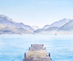 Papier peint aquarelle ponton lac Annecy - Perspective - Muralconcept