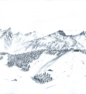 Papier peint montagne Megève – Fresque artistique peinte à la main - Muralconcept