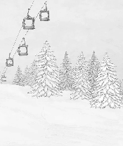 Papier peint montagne télécabine noir & blanc - Muralconcept