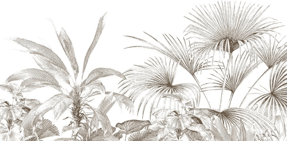 Papier peint tropical gravure monochrome - Muralconcept