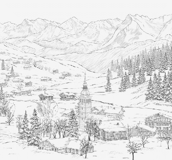Papier peint panoramique montagne - Le Grand-Bornand paysage alpin - Muralconcept