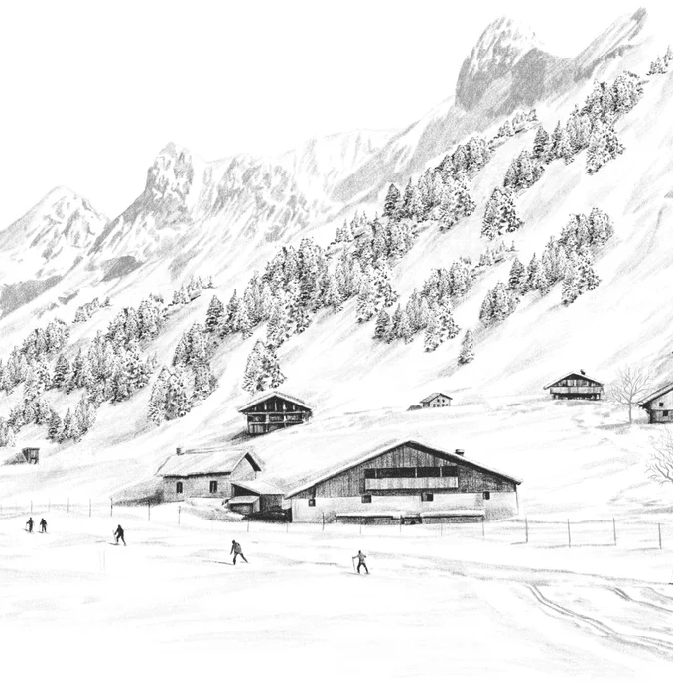 Papier peint Clusaz ski fond montagne Confins - Muralconcept