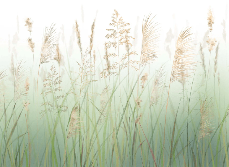 Carta da parati verde con fiori di campo di grano