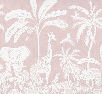 Papier peint enfant safari monochrome rose - Muralconcept