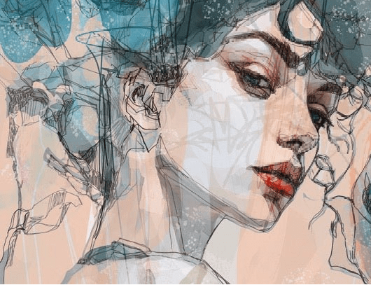 Papier peint visage féminin blue rose, XXL, tendance