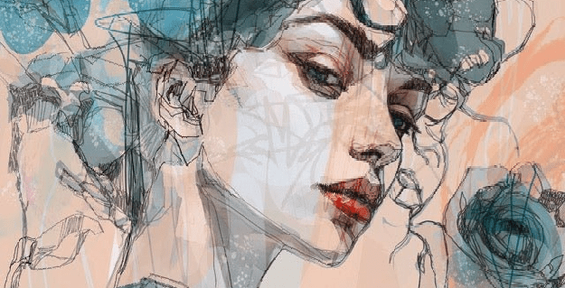 Papier peint visage féminin blue rose - Muralconcept