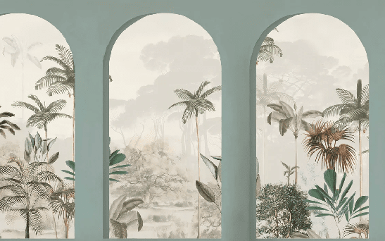 Papier peint arches luxuriantes vert - Muralconcept