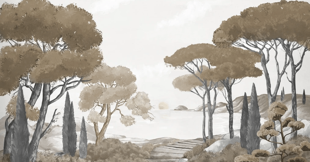 Papier peint balade dans les calanques brun - Muralconcept