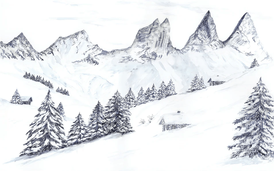 Papier peint aquarelle d’un rêve Alpin - Muralconcept