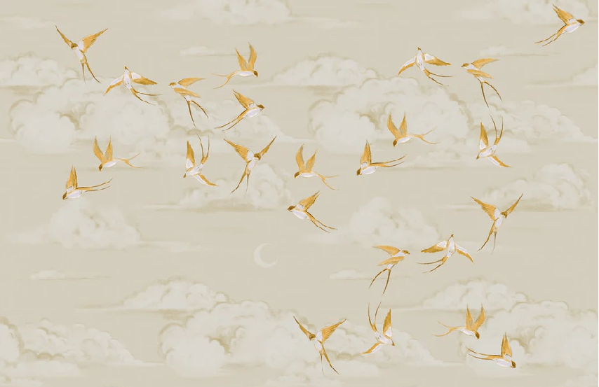 Papier peint bureau envol oiseau doré - Muralconcept