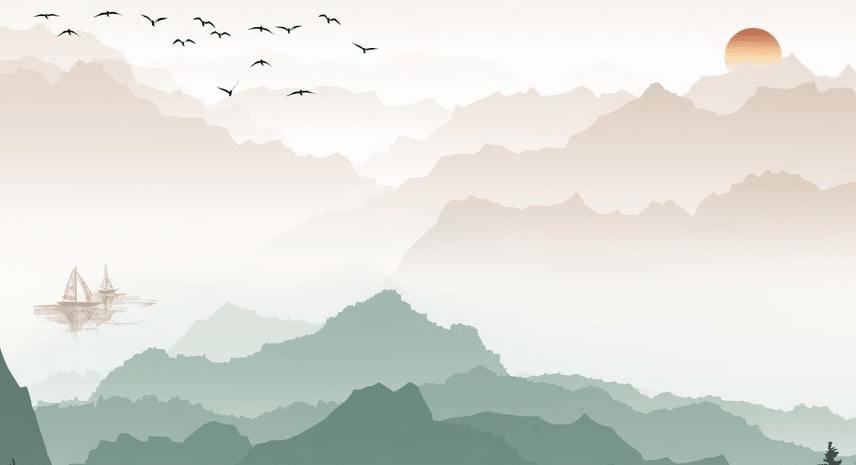 Papier peint montagne dans brume terracotta - Muralconcept