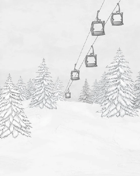 Carta da parati in bianco e nero per gondola di montagna