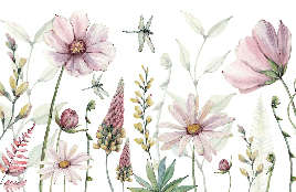 Carta da parati con fiori e libellule