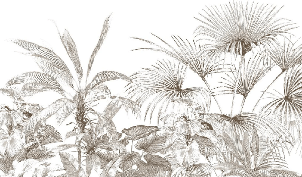 Papier peint tropical gravure monochrome - Muralconcept
