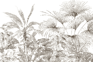 Papier peint tropical gravure monochrome - Muralconcept