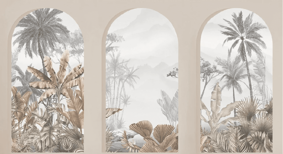 Papier peint arches tropicales sépia - Muralconcept
