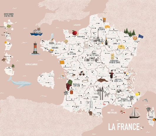 Papier peint enfant carte France rosé