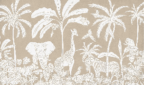 Papier peint enfant safari monochrome beige - Muralconcept