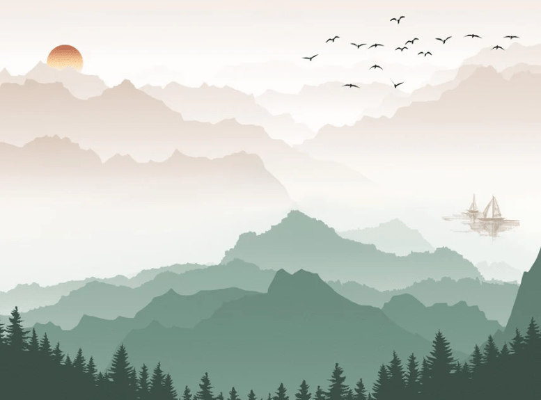 Carta da parati Mountain in mist terracotta