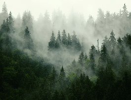 Papier peint forêt brumeuse verte