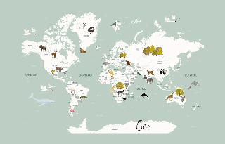 Carta da parati Mappa del mondo in francese per bambini verde