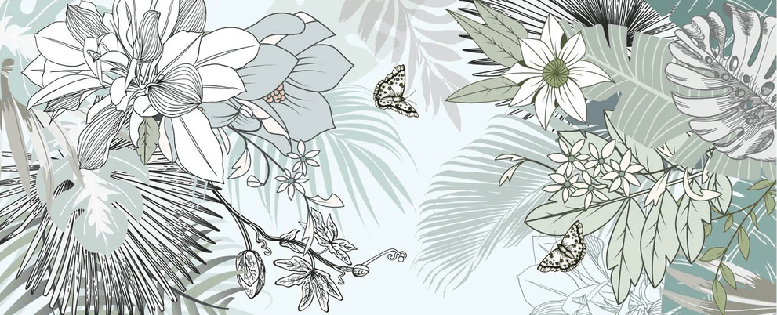 Papier peint tendance nature plante vert d'eau - Muralconcept