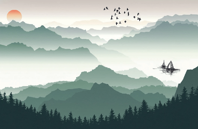 Papier peint montagne et voile sur le lac