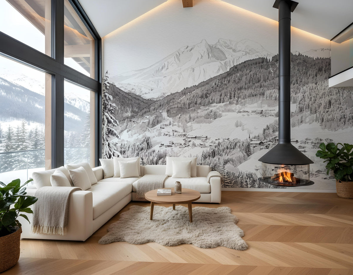 Carta da parati panoramica Morzine – Sci, chalet, montagna