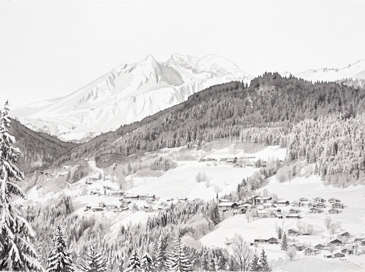 Carta da parati panoramica Morzine – Sci, chalet, montagna