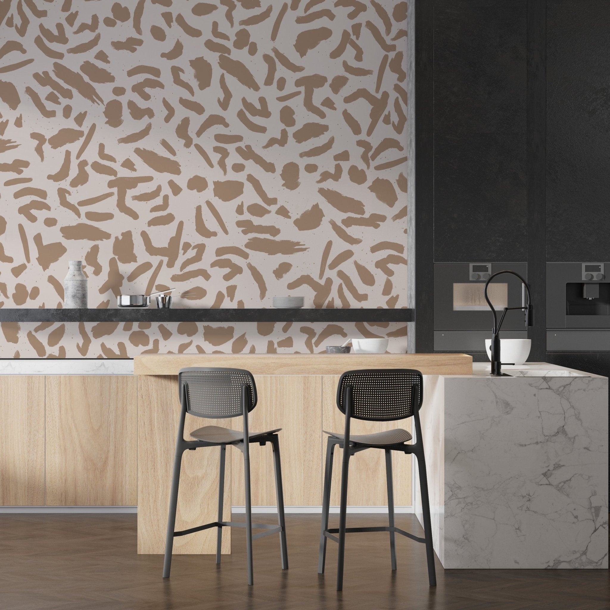 Papier peint artistic form beige, mural concept, tendance