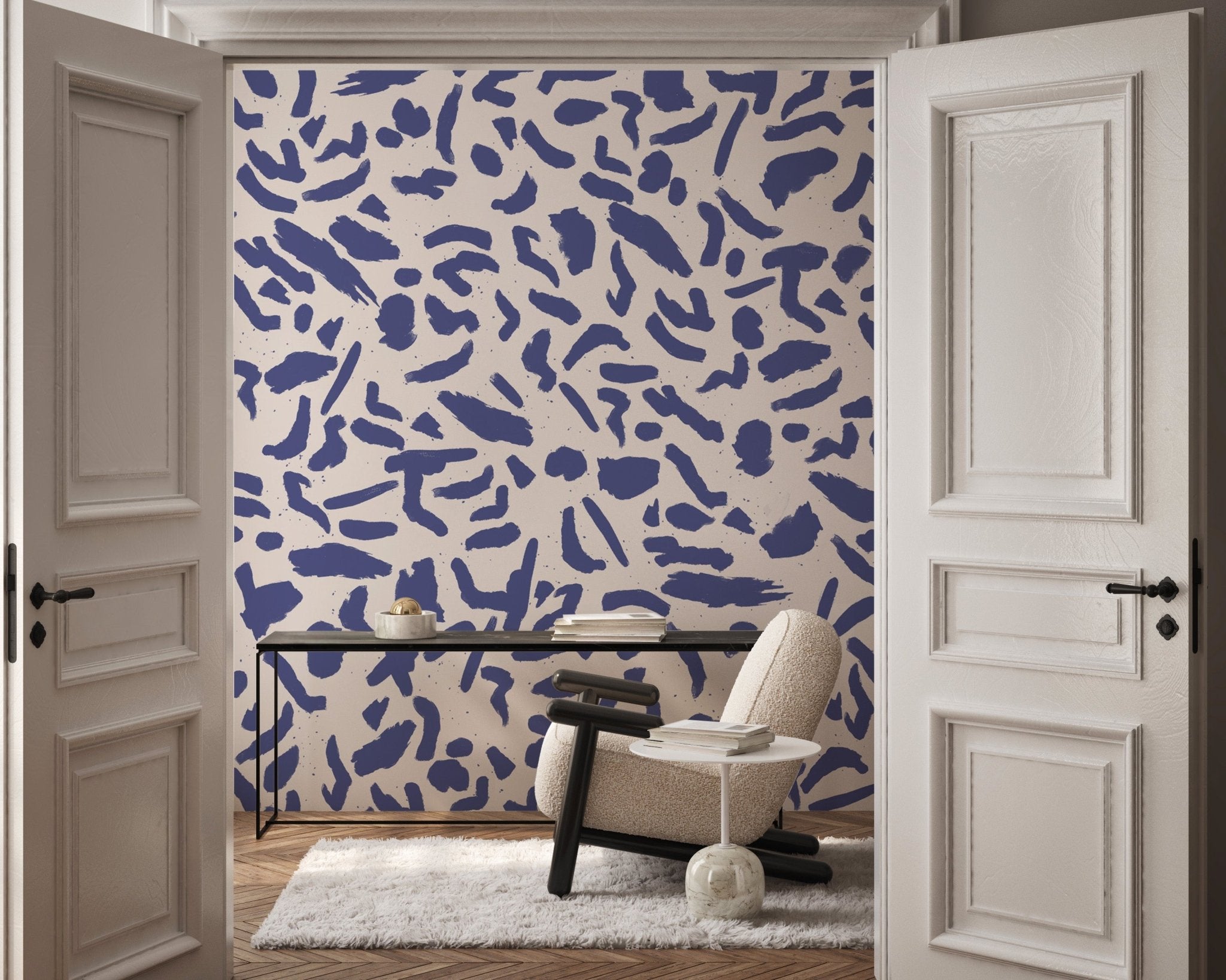 Papier peint artistic form bleu, mural concept, tendance