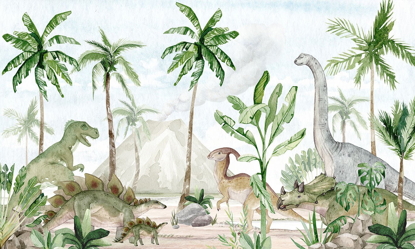 Carta da parati acquerello baby dinos