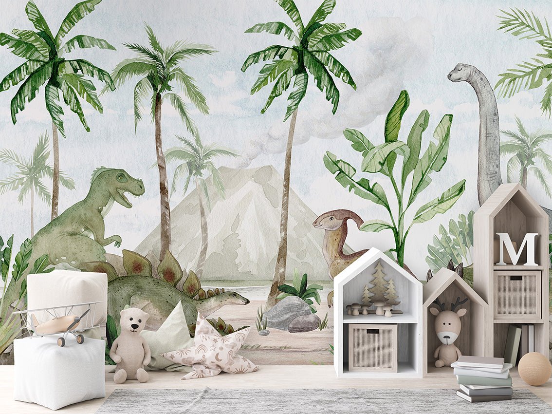 Carta da parati acquerello baby dinos