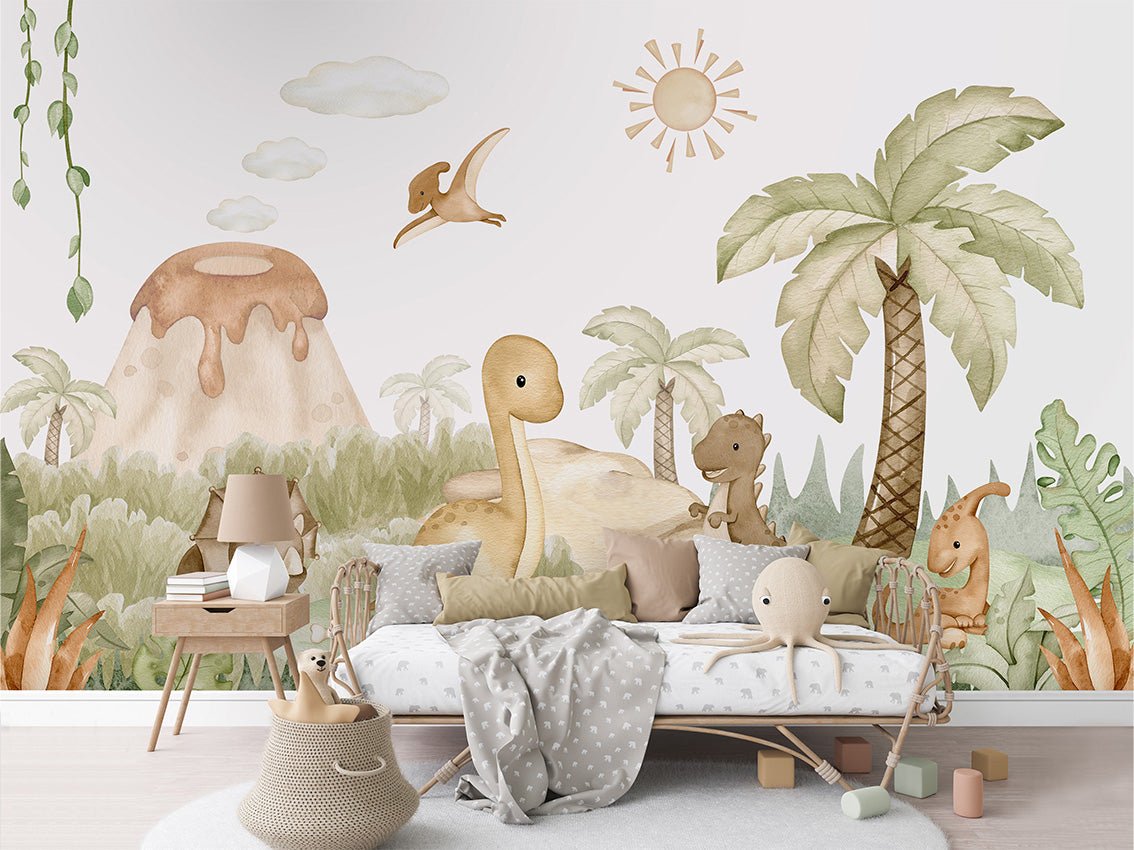 Papier peint bébés dinosaures au parc, XXL, tendance
